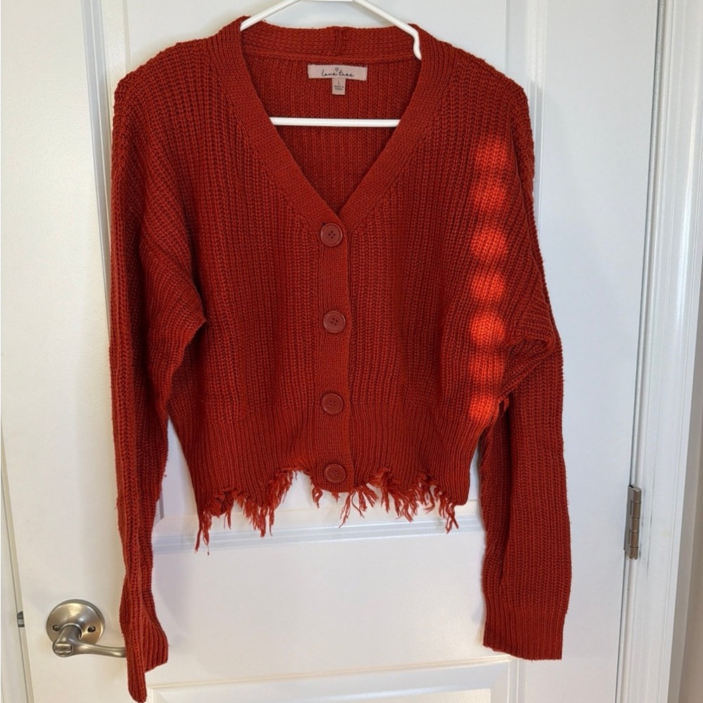 Love Tree Rust Distressed Hem Cardigan